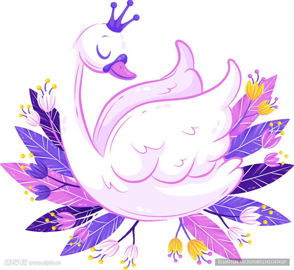 夢幻紫白天鵝花卉插畫