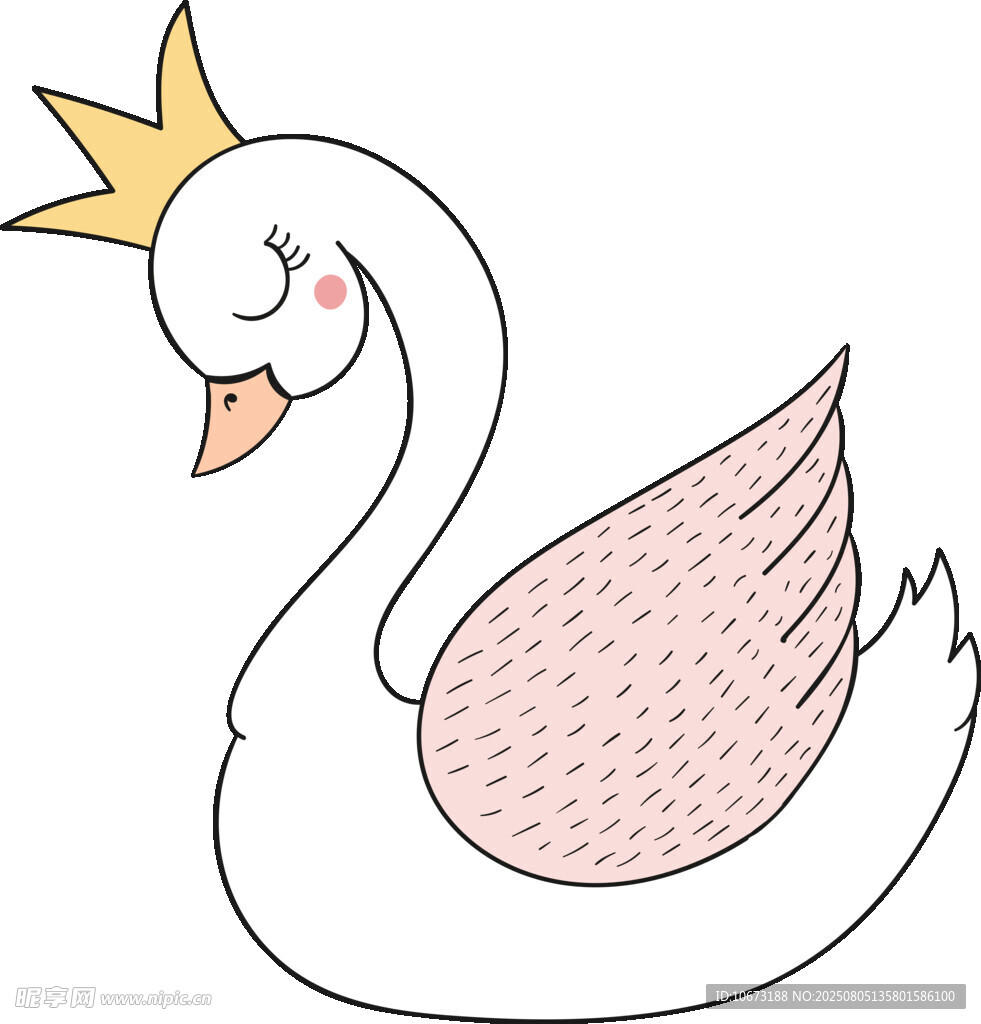 戴皇冠的可愛天鵝插畫