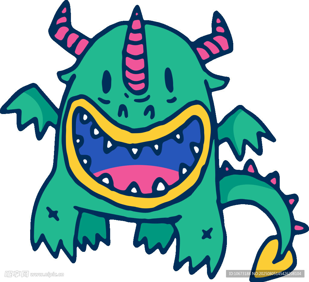 可愛綠色小怪獸插畫