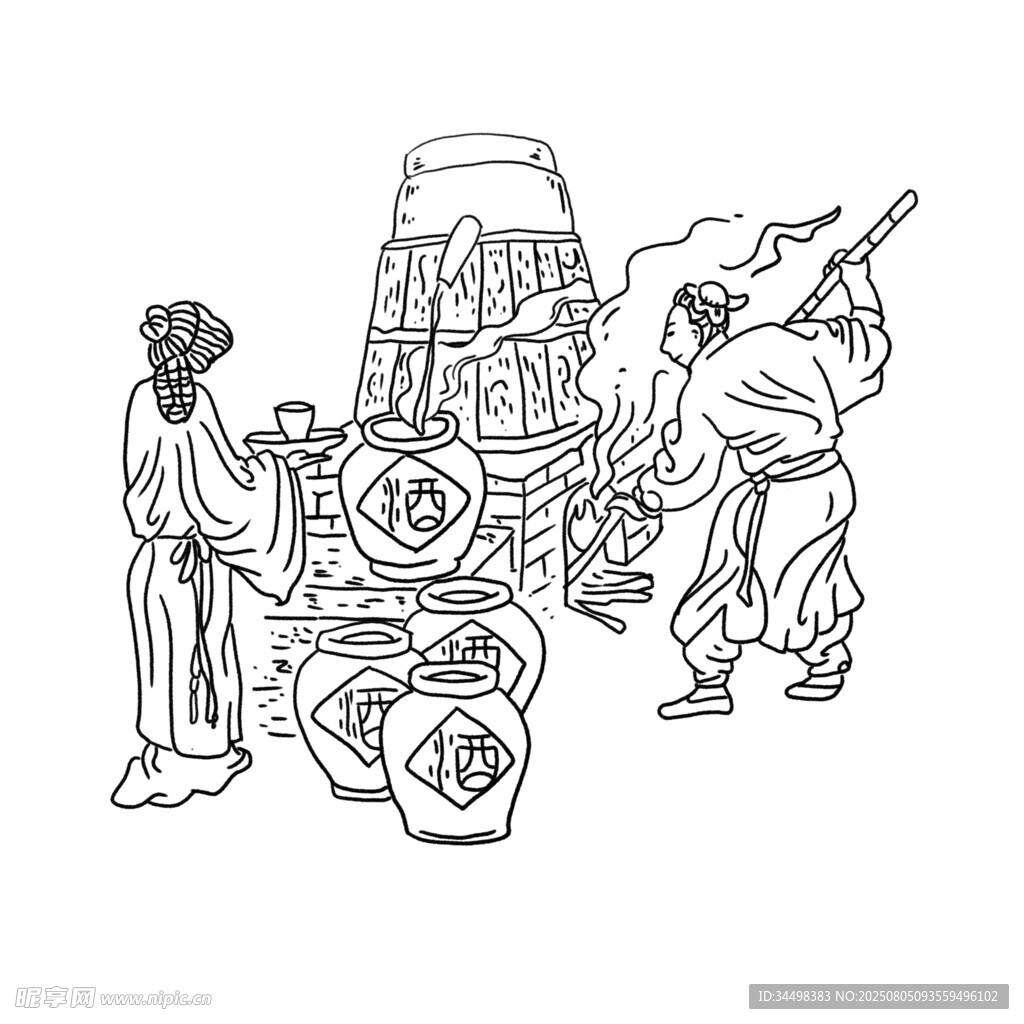 古代釀酒場(chǎng)景圖