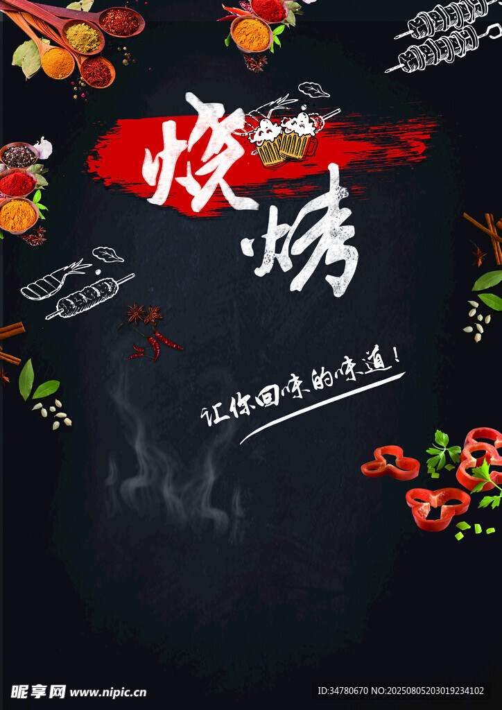 復(fù)古風(fēng)燒烤主題裝飾畫面