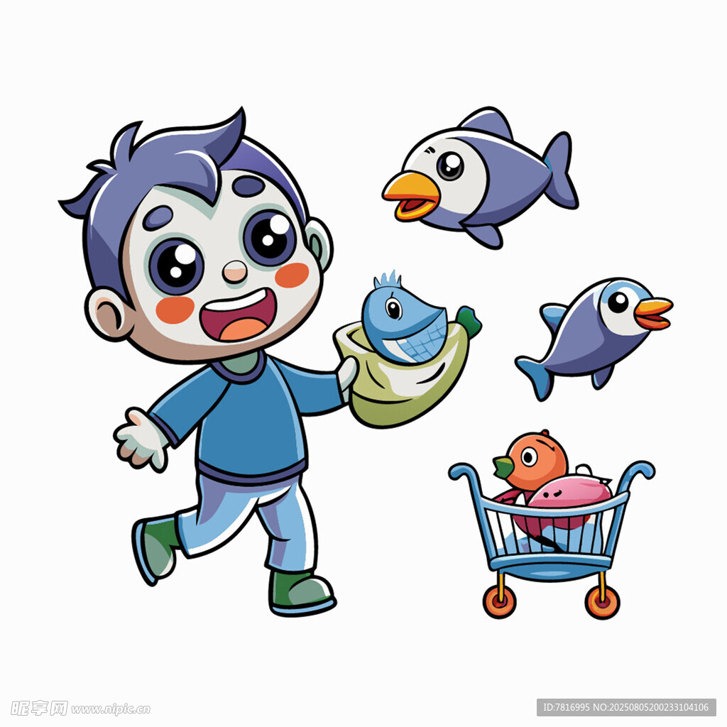 男孩開心選購可愛小魚