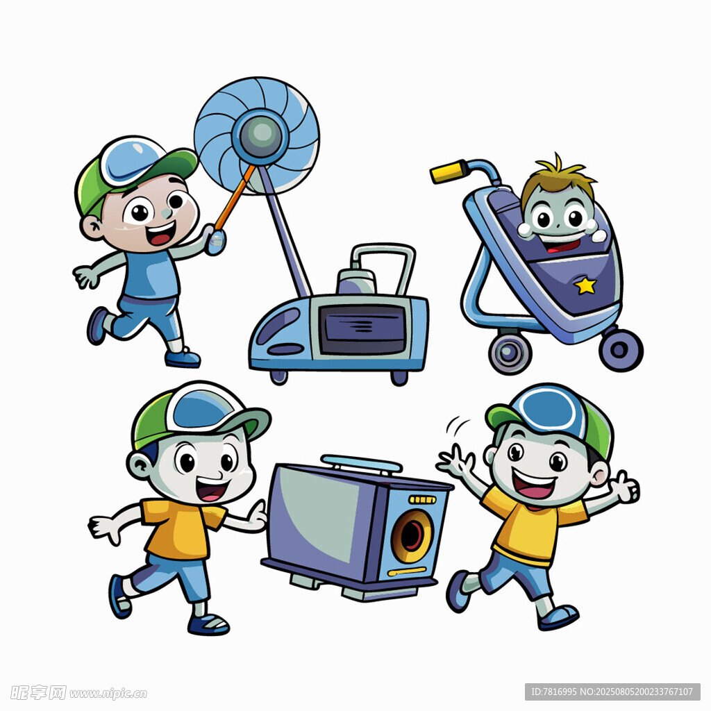 卡通人物與家電歡樂場景