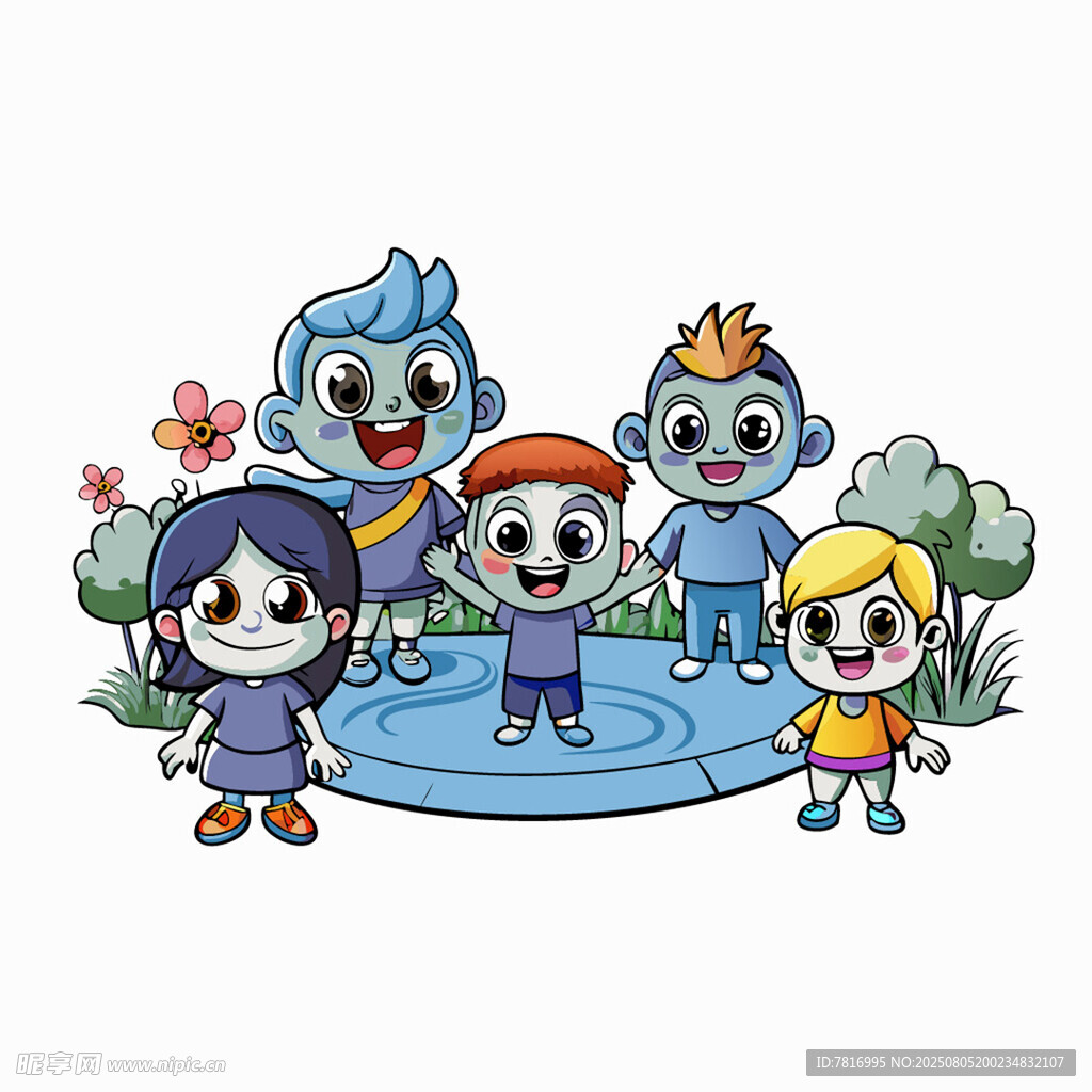卡通兒童歡樂相聚場景