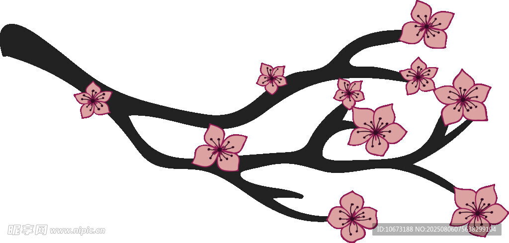粉色花枝插畫