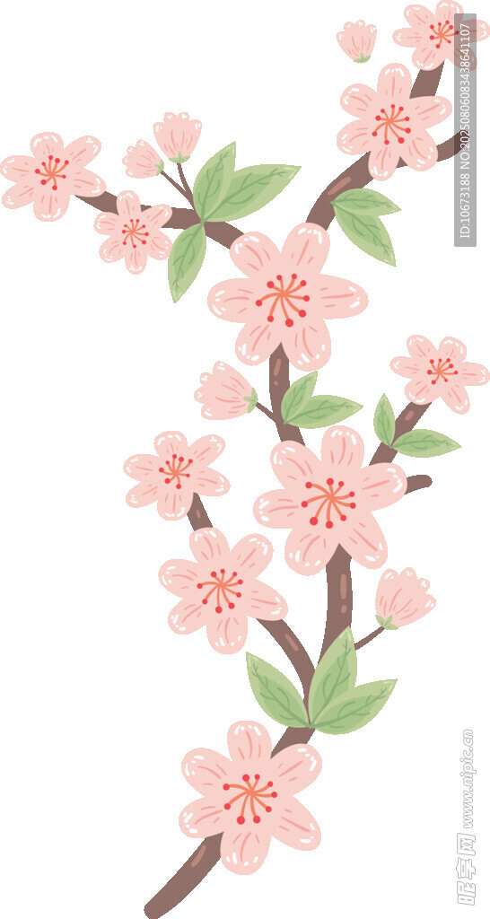 粉色桃花枝插畫