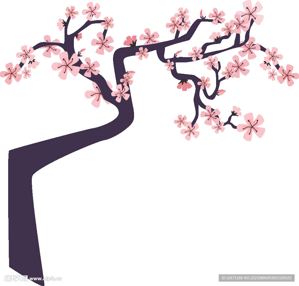彎曲花枝綻放粉色花朵