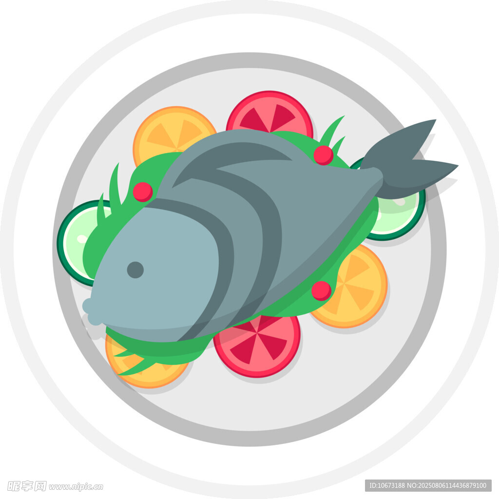 盤中鮮魚配蔬菜