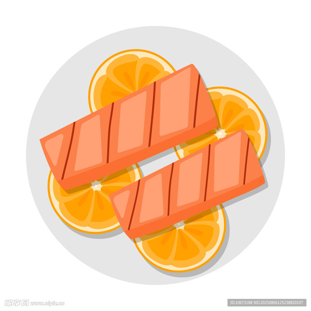 橙片配三文魚美食插畫