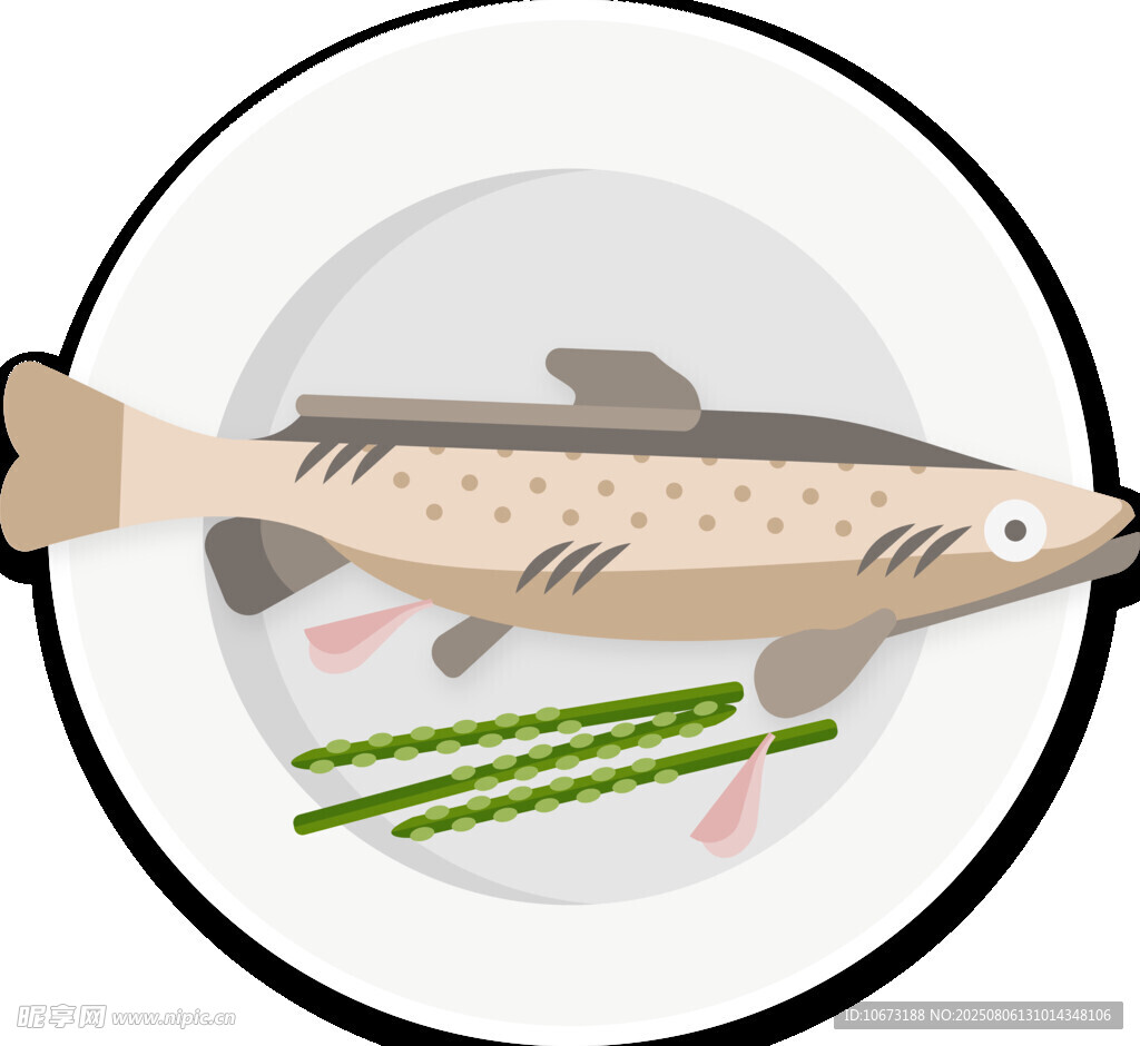 盤中煎魚配綠蔬