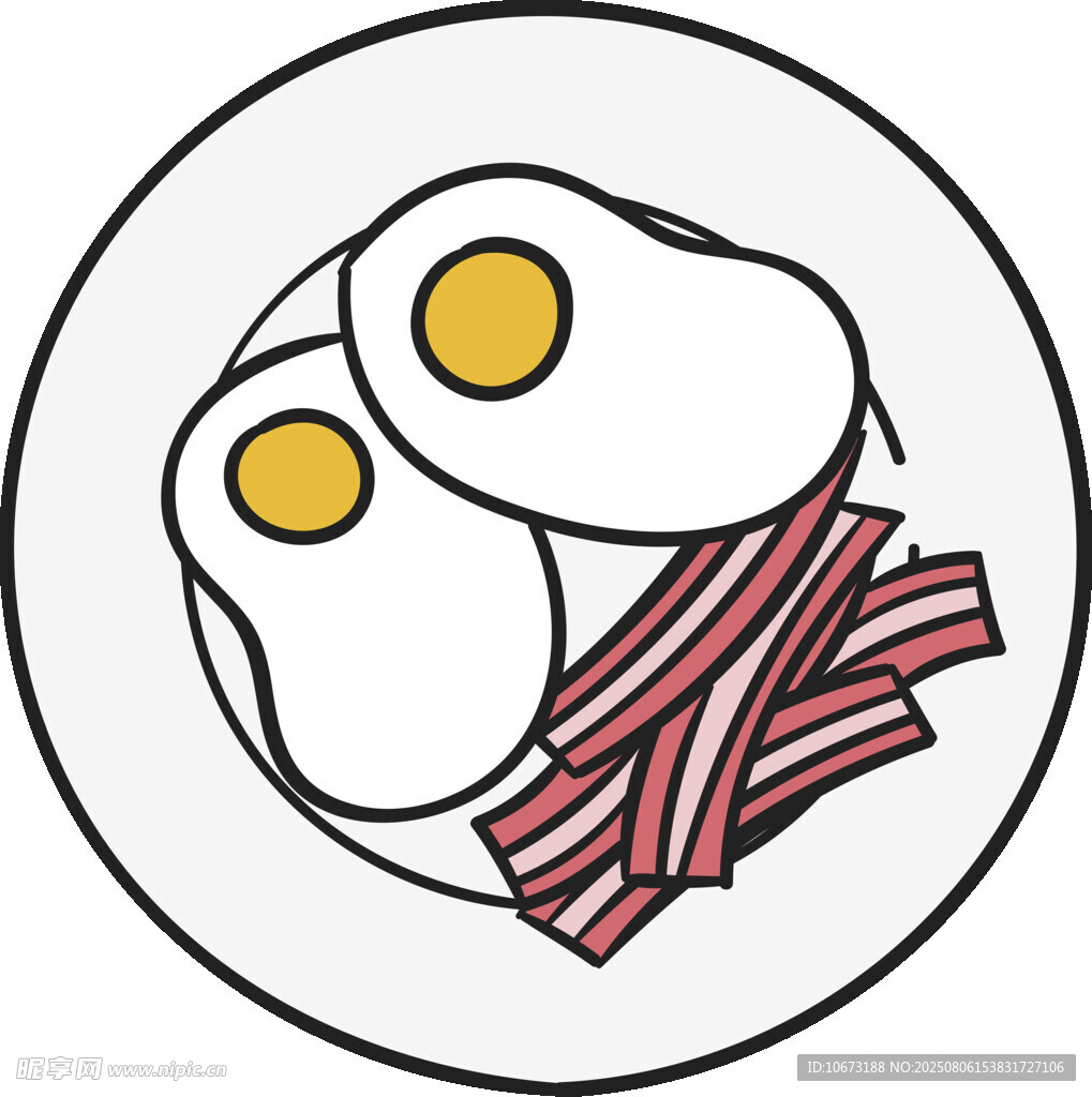 煎蛋與培根早餐插畫