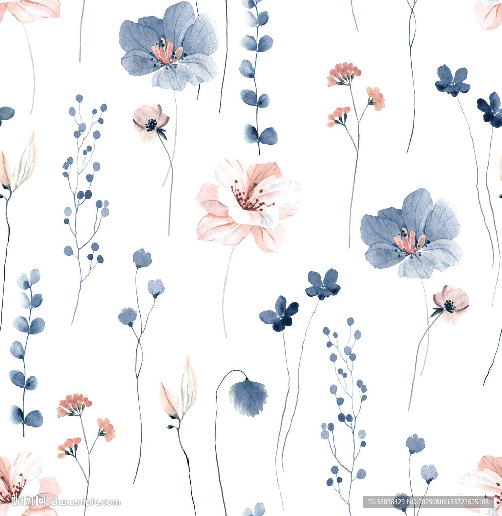 清新水彩花卉無縫圖案
