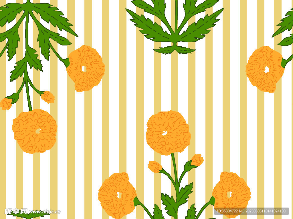 橙花綠葉條紋背景圖案