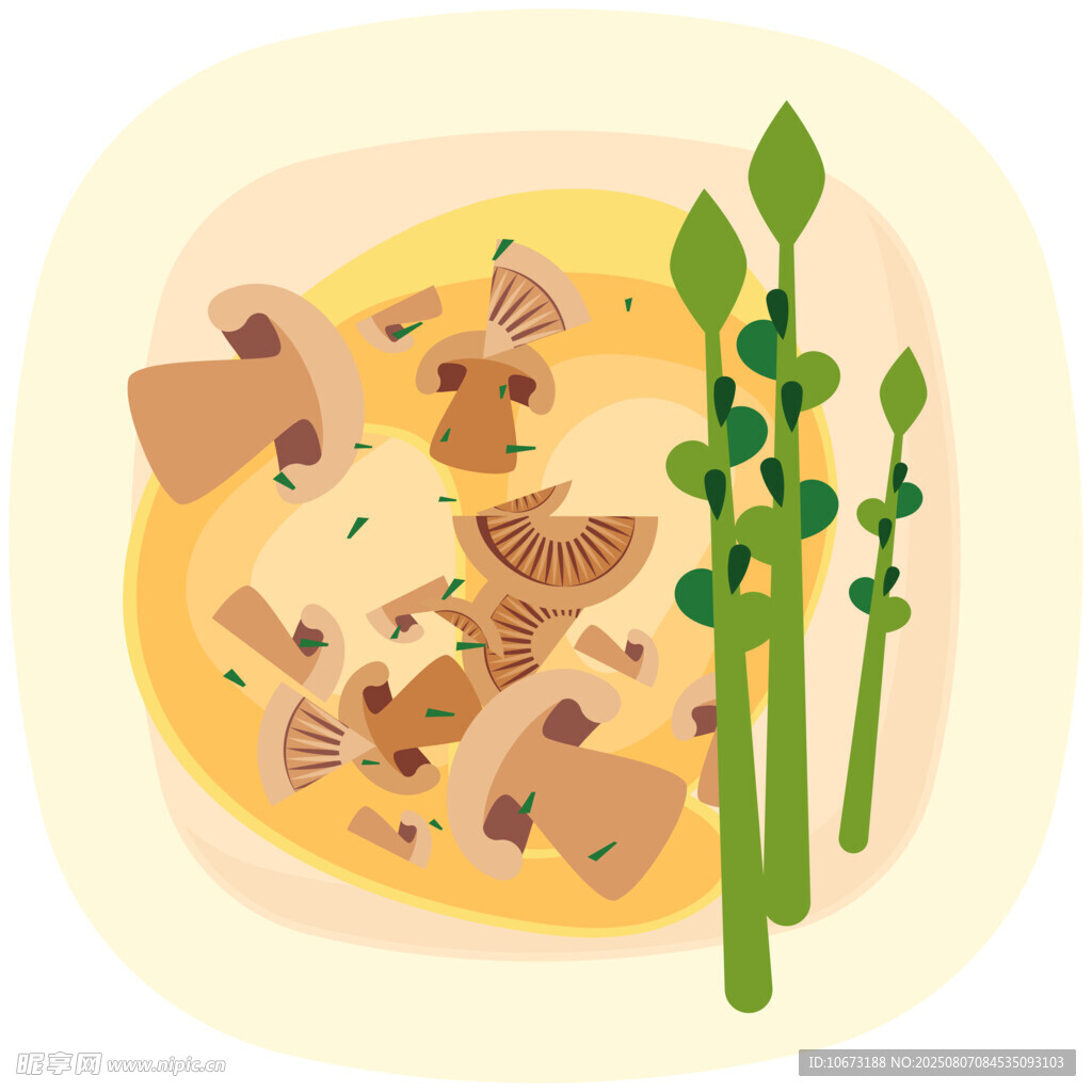 蘑菇蘆筍美食插畫