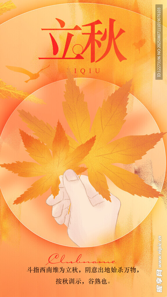 立秋時節(jié)手撫金黃葉片