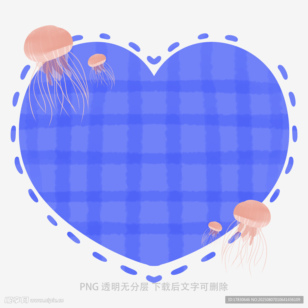 心形藍(lán)格背景與水母元素
