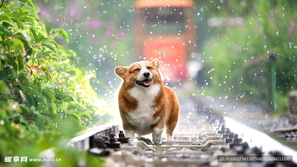 鐵軌上奔跑的歡樂小柯基