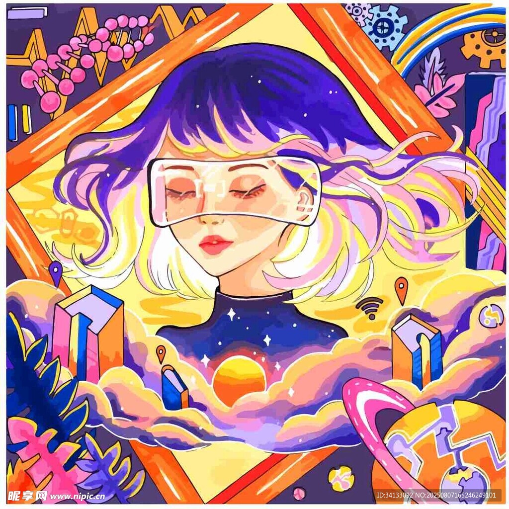 夢(mèng)幻風(fēng)格閉眼少女插畫