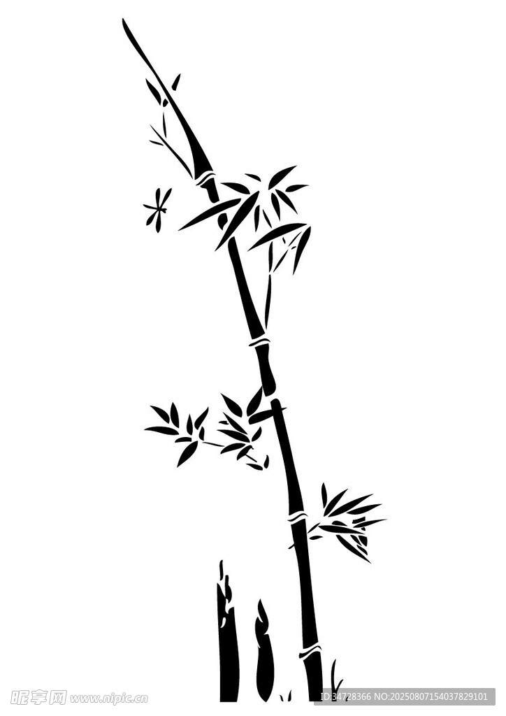 水墨風單枝竹子插畫