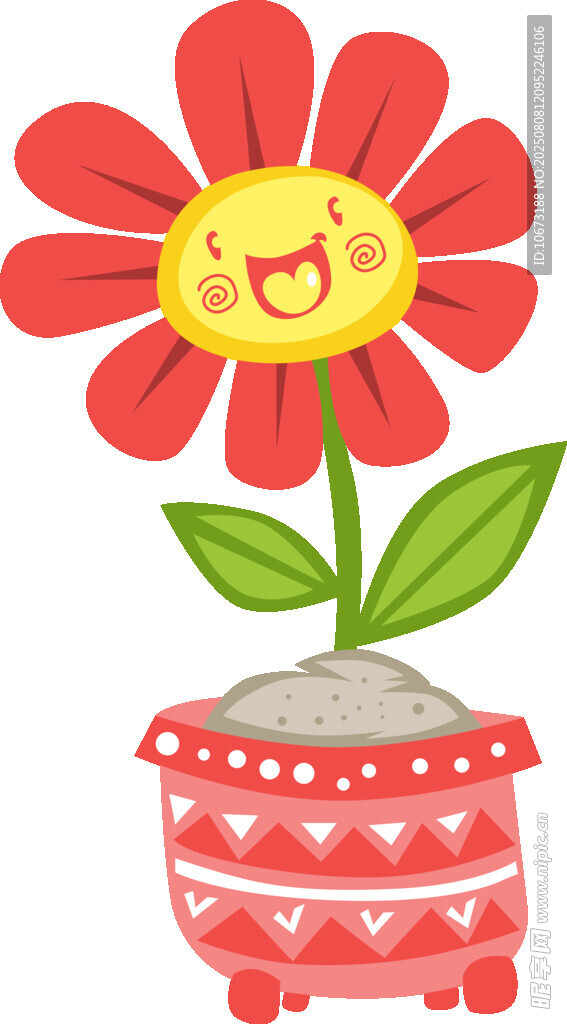 可愛花盆中的笑臉花朵