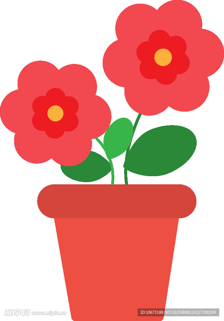 紅色盆栽花朵插畫