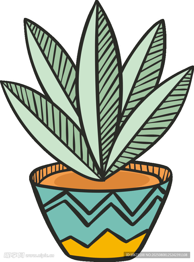 手繪盆栽植物插畫