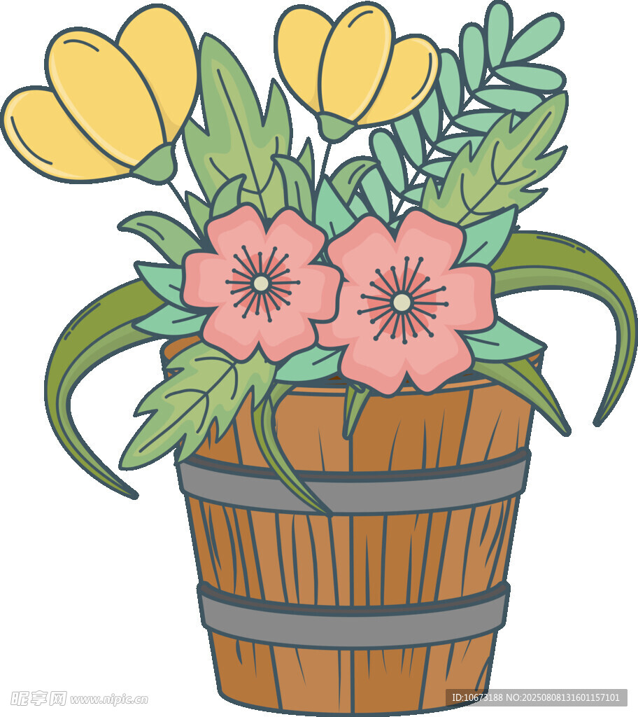 木桶中的花卉插畫(huà)