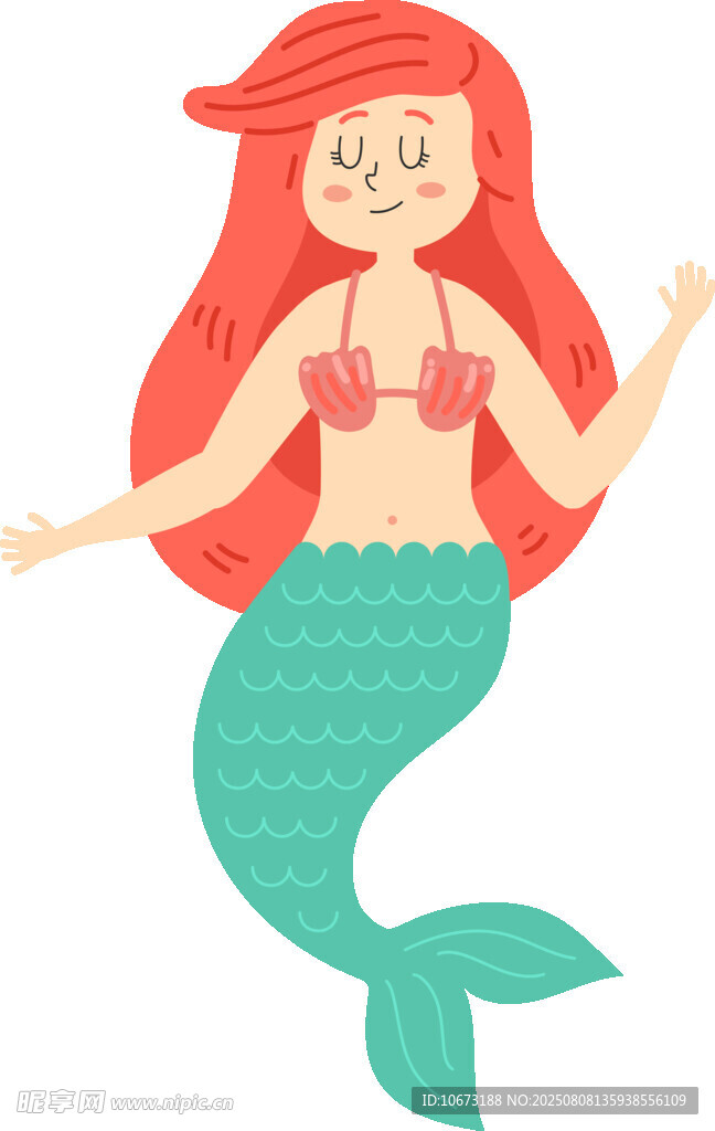 可愛紅發(fā)美人魚插畫