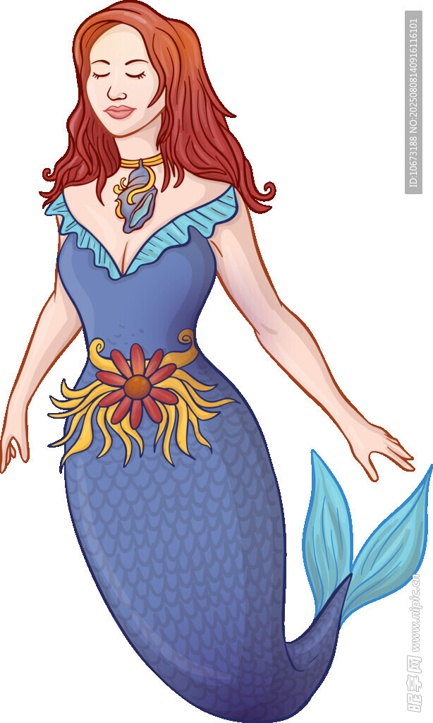 美麗紅發(fā)美人魚插畫