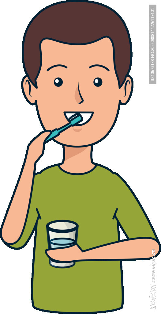 男孩手持杯子正在刷牙