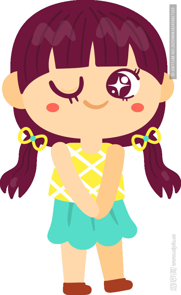 扎雙辮閉眼的可愛小女孩