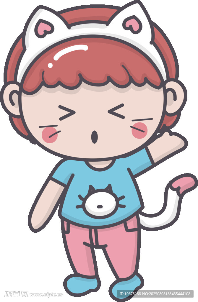 戴貓耳的俏皮卡通小女孩
