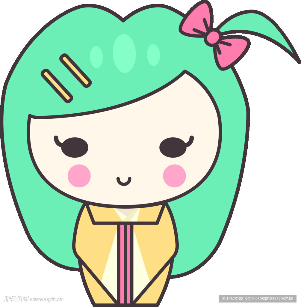 綠發(fā)蝴蝶結(jié)卡通女孩形象