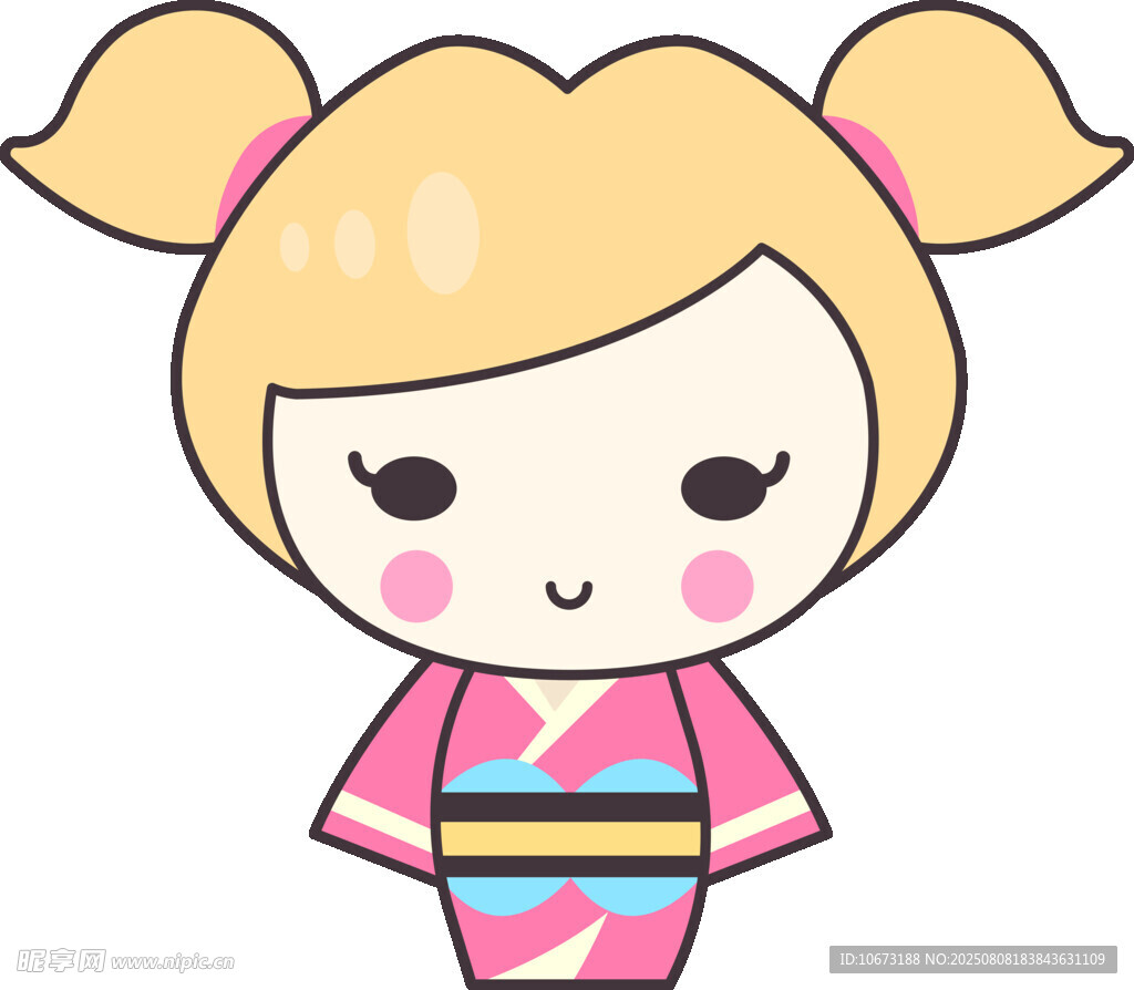 穿和服的雙馬尾卡通女孩