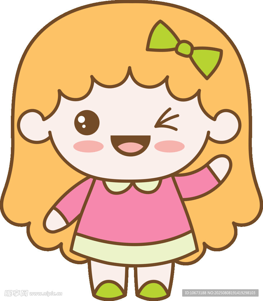 俏皮眨眼的卡通小女孩