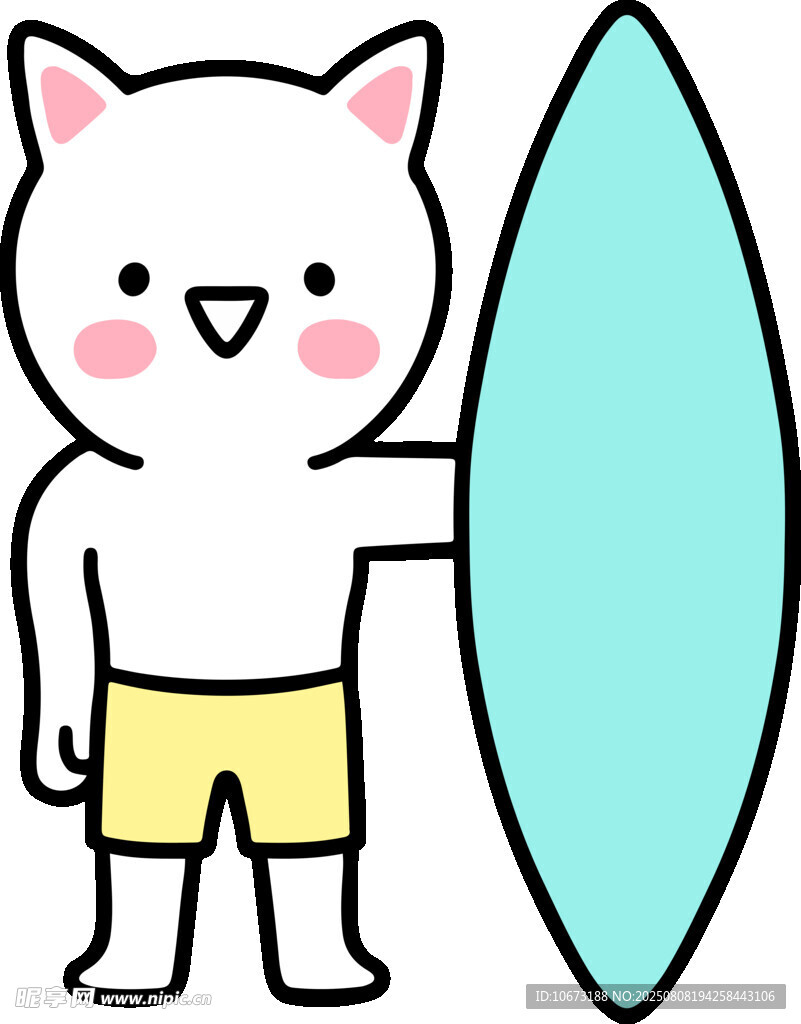 卡通小貓與藍(lán)色沖浪板