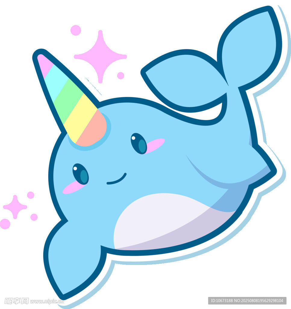 可愛獨(dú)角鯨魚插畫