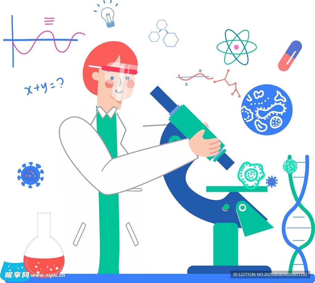 科學家專注使用顯微鏡研究