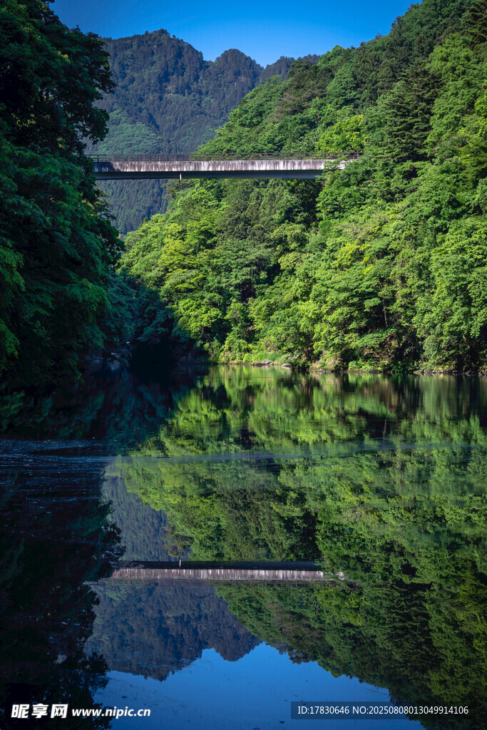 青山綠水間的橋影