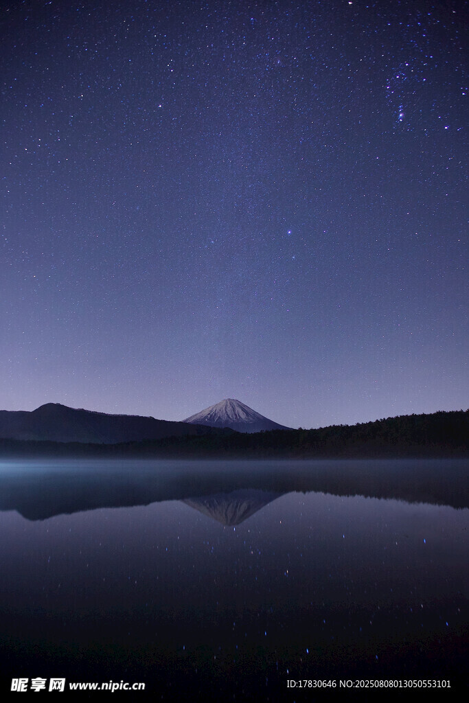 靜謐湖山夜景星空倒影