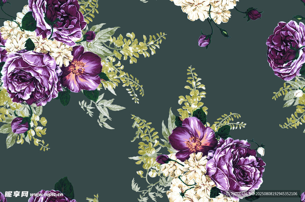 深綠底繁花圖案
