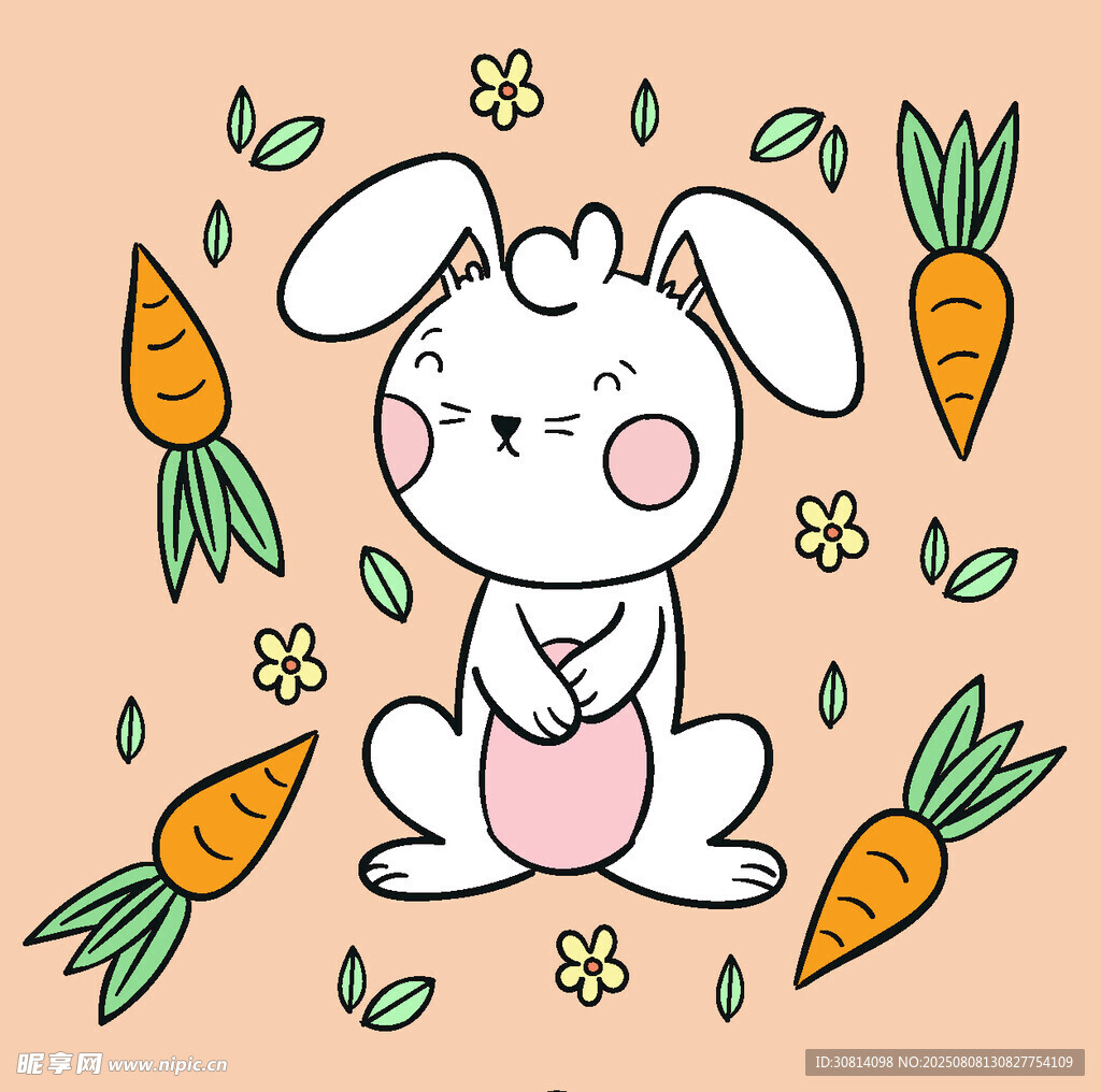 可愛小兔與胡蘿卜插畫