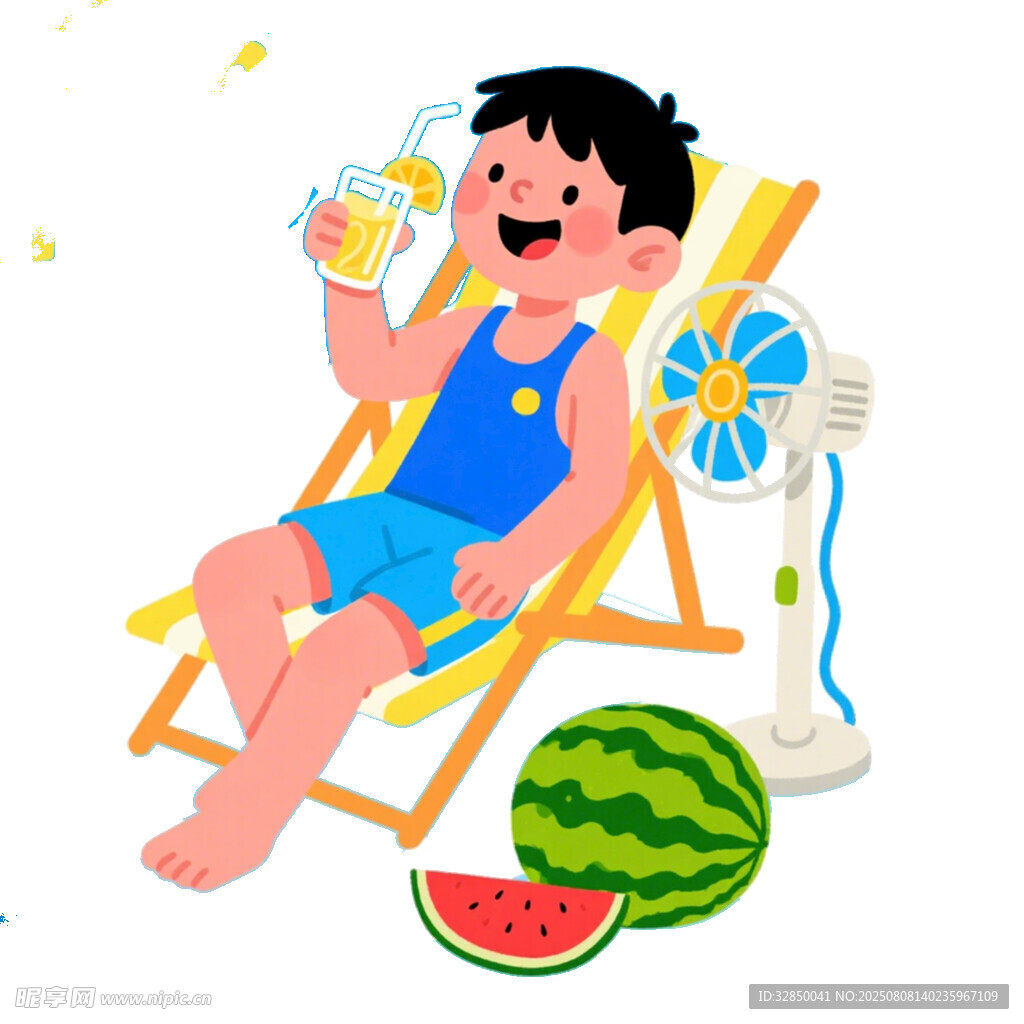 男孩夏日躺椅享清涼時(shí)刻