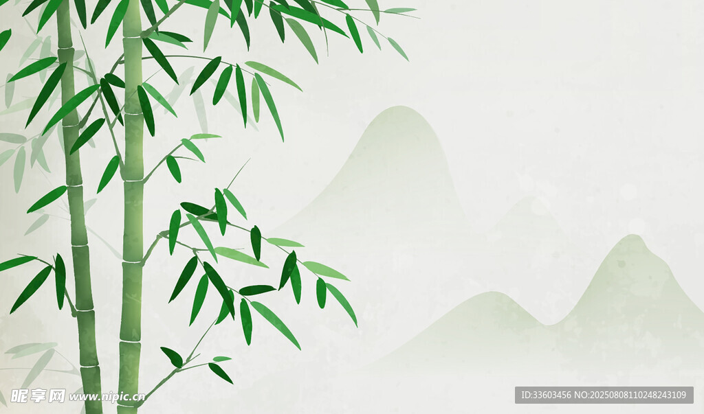 水墨翠竹遠(yuǎn)山意境圖