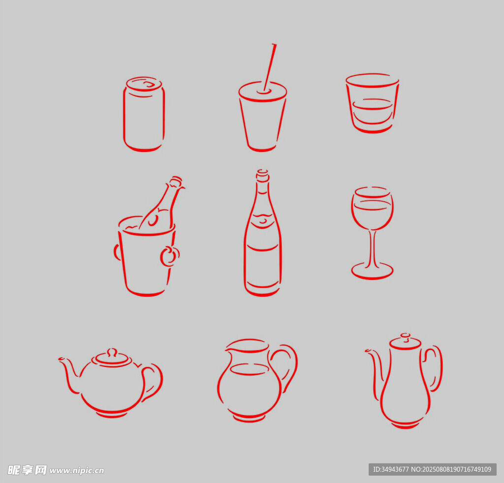 簡(jiǎn)約線條飲品器具圖標(biāo)