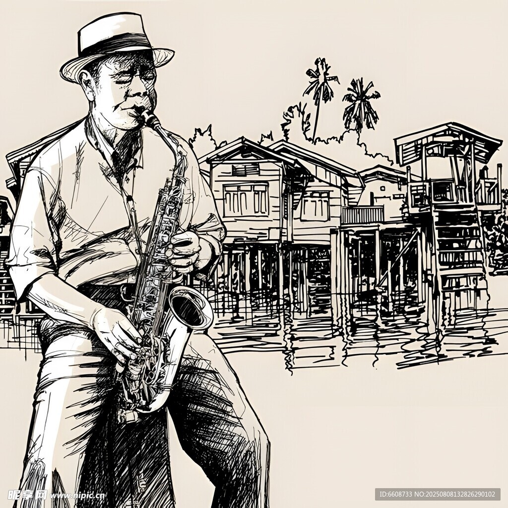 街頭薩克斯手與復(fù)古街景