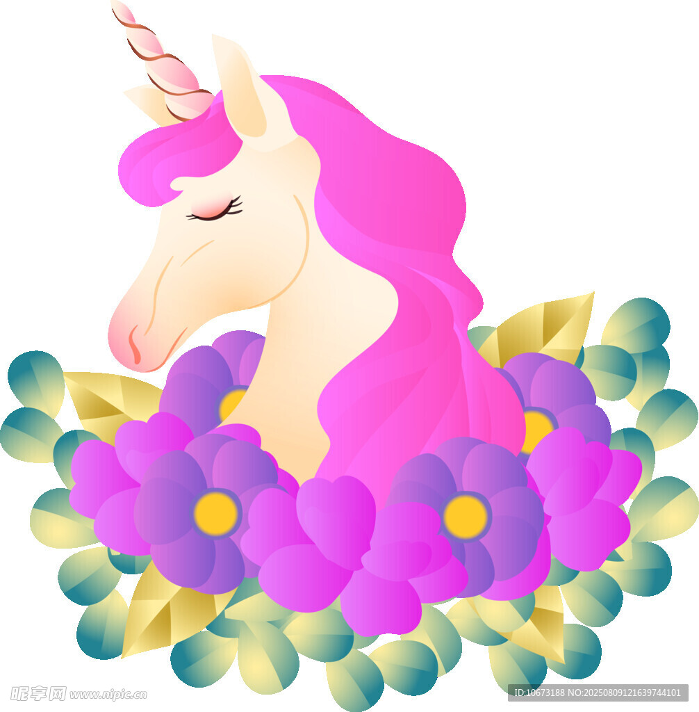 夢(mèng)幻獨(dú)角獸置身繽紛花叢