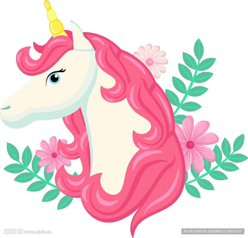 可愛獨(dú)角獸與花卉插畫