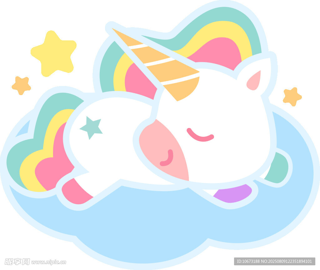 夢幻獨(dú)角獸在云朵上休憩