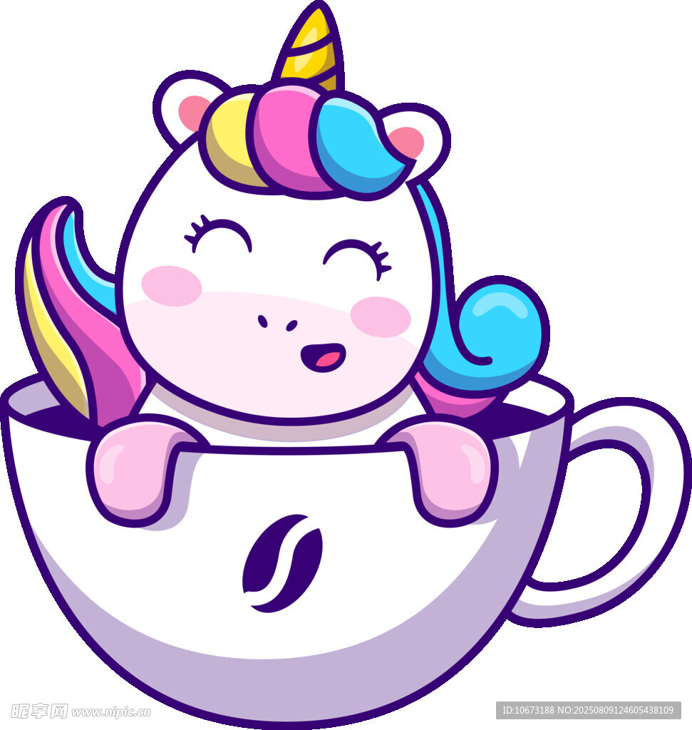 獨(dú)角獸愜意躺咖啡杯